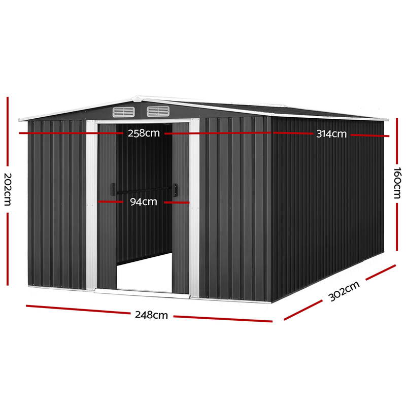 Giantz Garden Shed 2.58x3.14M w/Metal Base Sheds Outdoor Storage Workshop Shelter Sliding Door