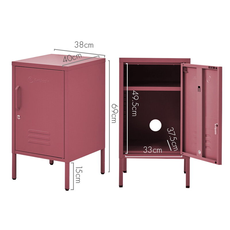 ArtissIn Bedside Table Metal Cabinet - MINI Pink