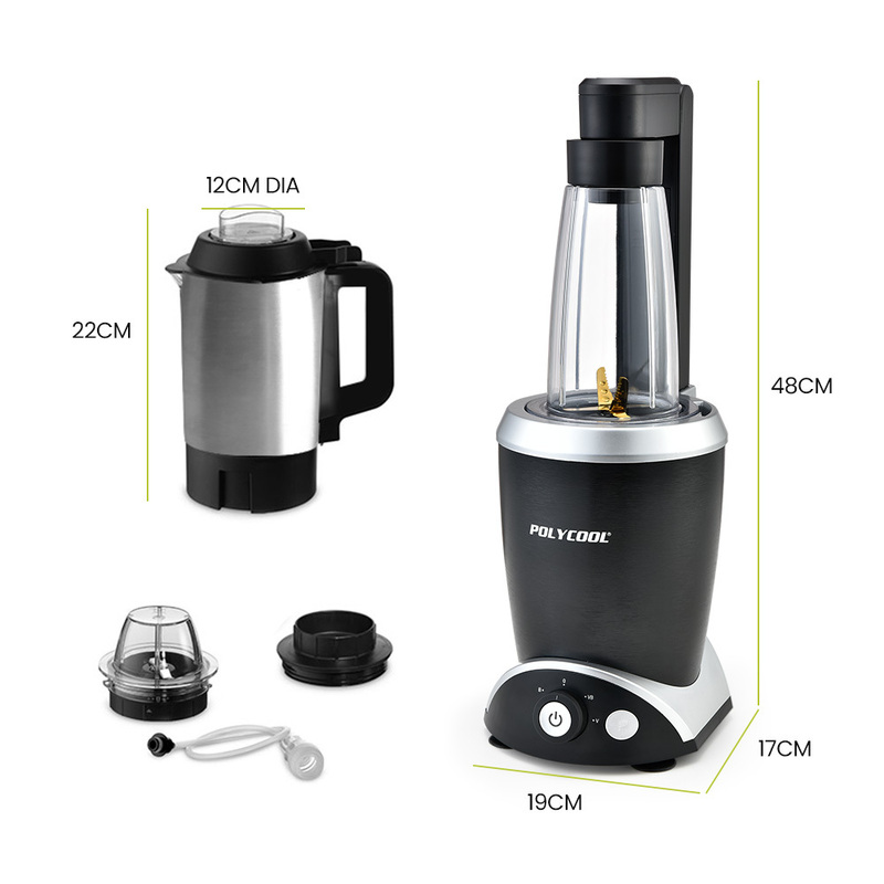 POLYCOOL 1000W 5in1 Vacuum Blender, 700ml Capacity, With Heating Jug and Grinder Cup