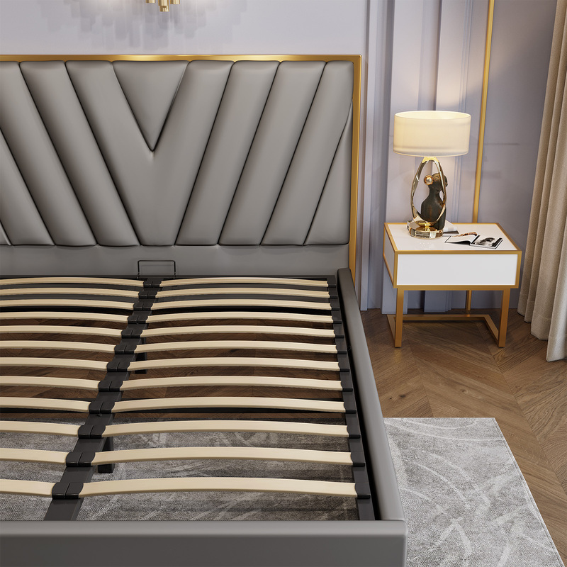 Royal Sleep Martina Queen Bed Frame Leather Solid Wooden Base Platform Grey