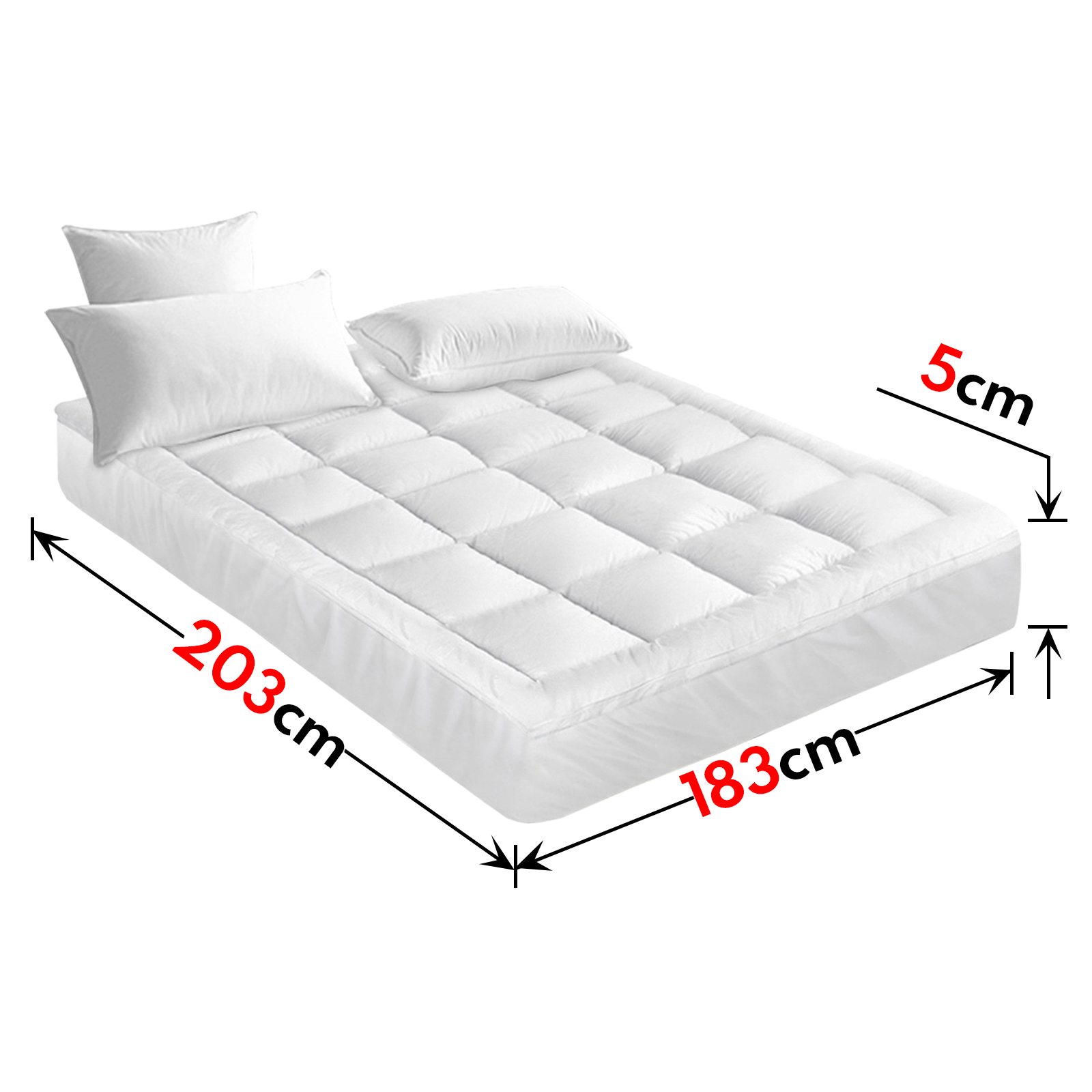 King Mattress Bed Topper Bamboo Fibre Pillowtop Protector Soft 5cm Thick