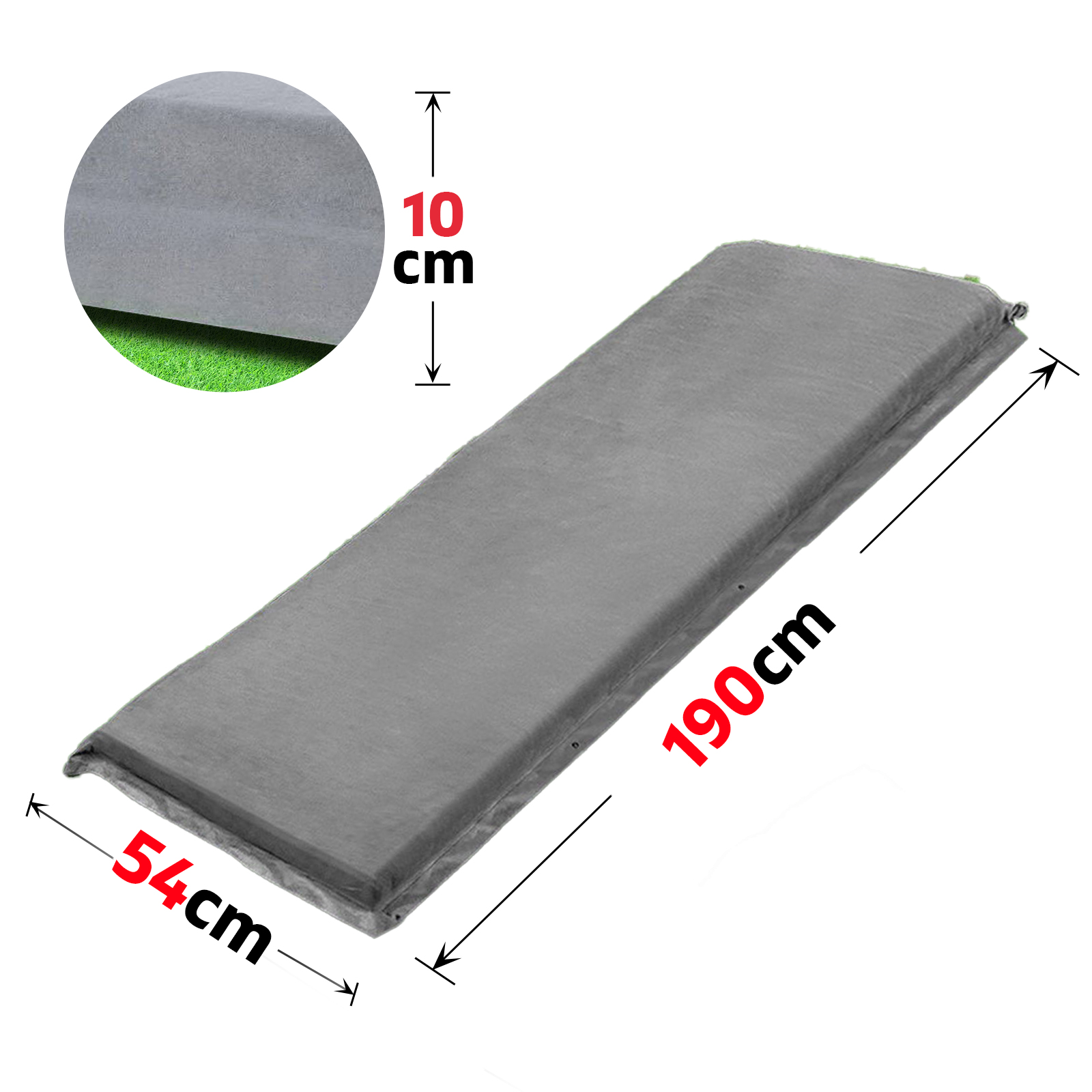 Single Size Self Inflating Mattress Bed Grey 10cm Thick Easy-Roll-Up Camping