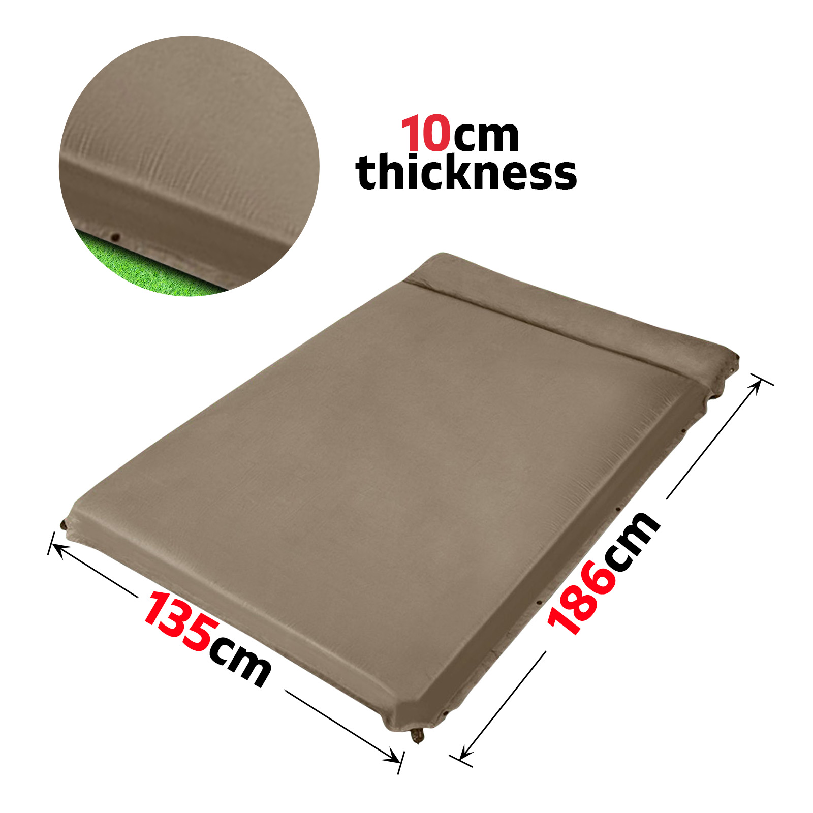 Double Size Self Inflating Mattress Bed Mat 10CM Thick Easy-Roll-Up Mat Coffee