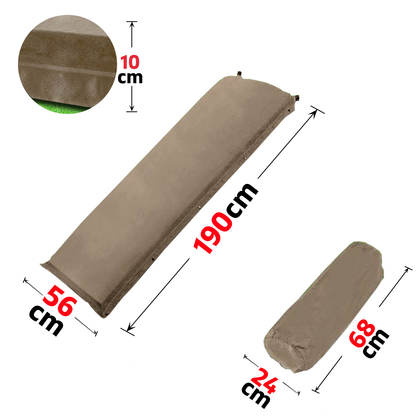 Single Size Self Inflating Matress Bed Mat Joinable 10CM Thick Coffee