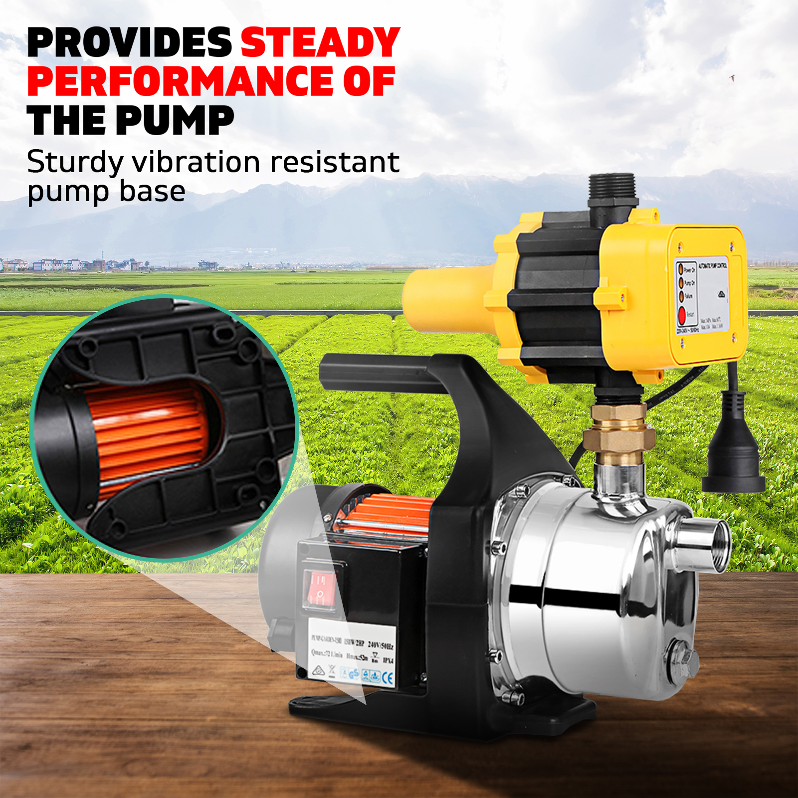 800W High Pressure Garden Farm Home Water Pump with Auto Controller 54L/min