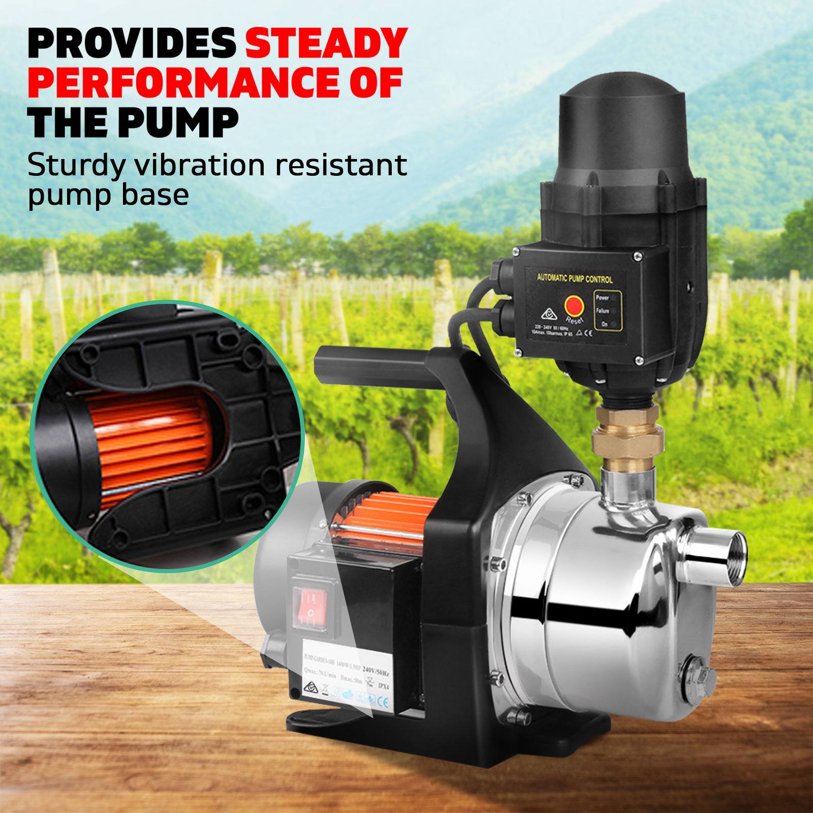 1500W High Pressure 50Hz Garden Water Pump with Auto Controller 72L/min
