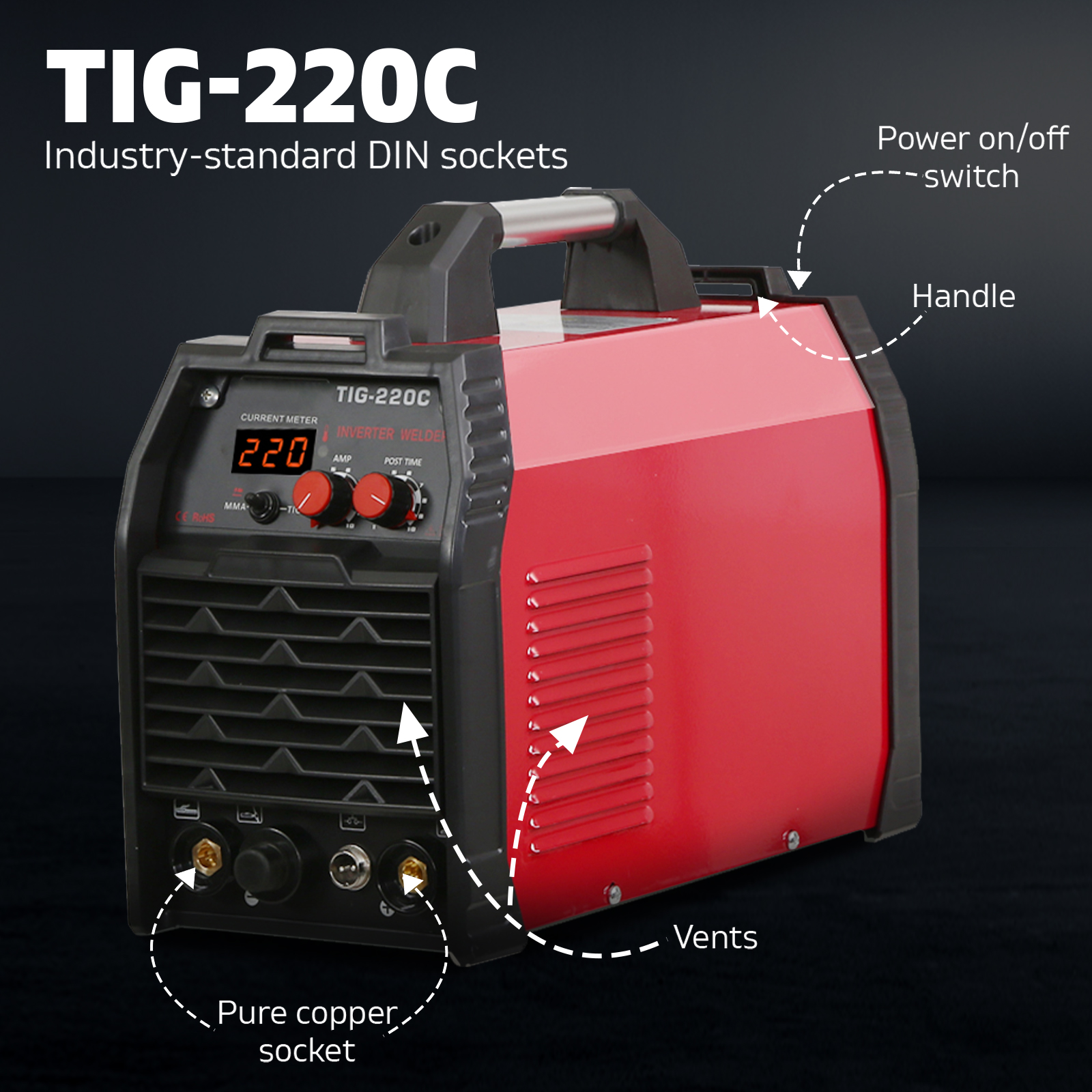 Portable Welding Machine Stick 220 Amp Inverter Welder TIG MMA ARC DC Gas 