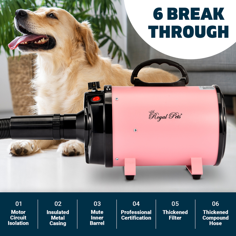 Dog Cat Pet Hair Dryer Grooming Low Noise Hairdryer Blower Heater 3500W Pink