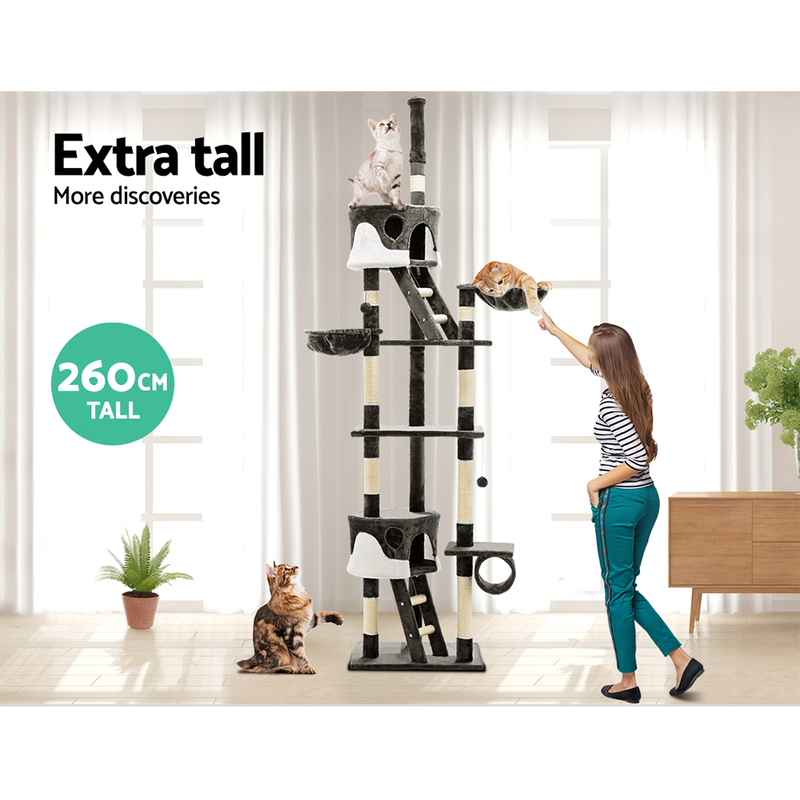 i.Pet Cat Tree 260cm Tower Scratching Post Scratcher Condo House Trees Grey