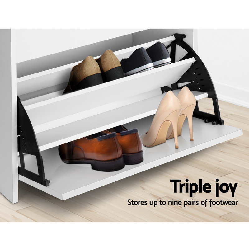 Artiss Shoe Cabinet Bench Shoes Organiser Storage Rack Cupboard White 15 Pairs