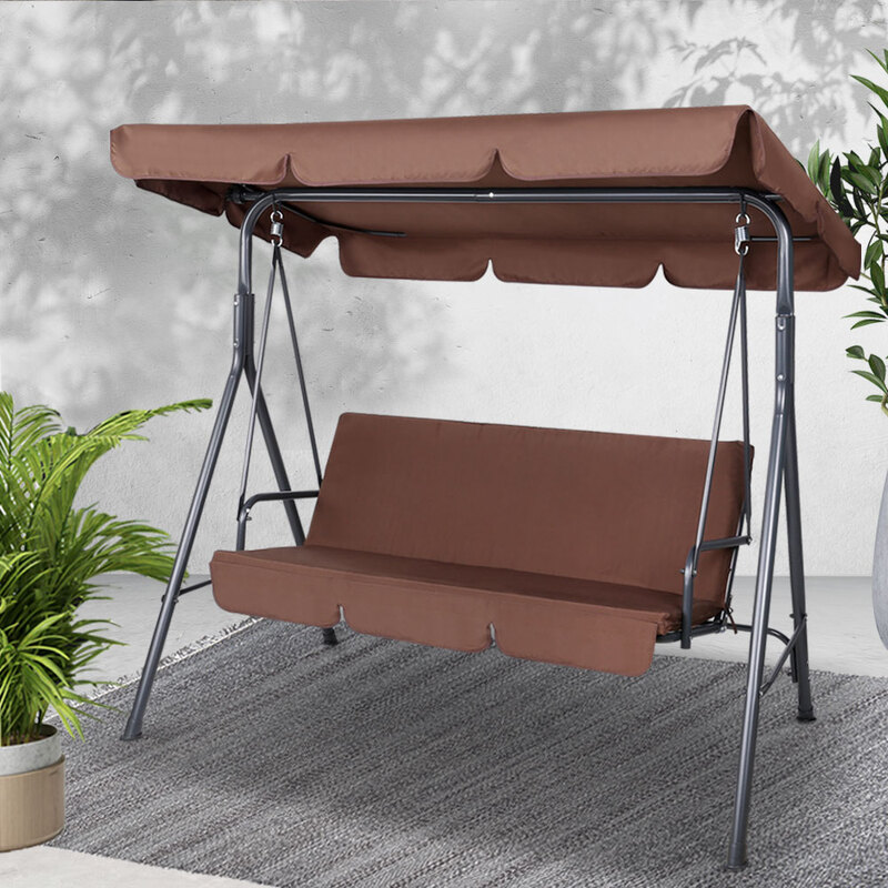 Gardeon Outdoor Swing Chair Garden Bench Furniture Canopy 3 Seater Coffee