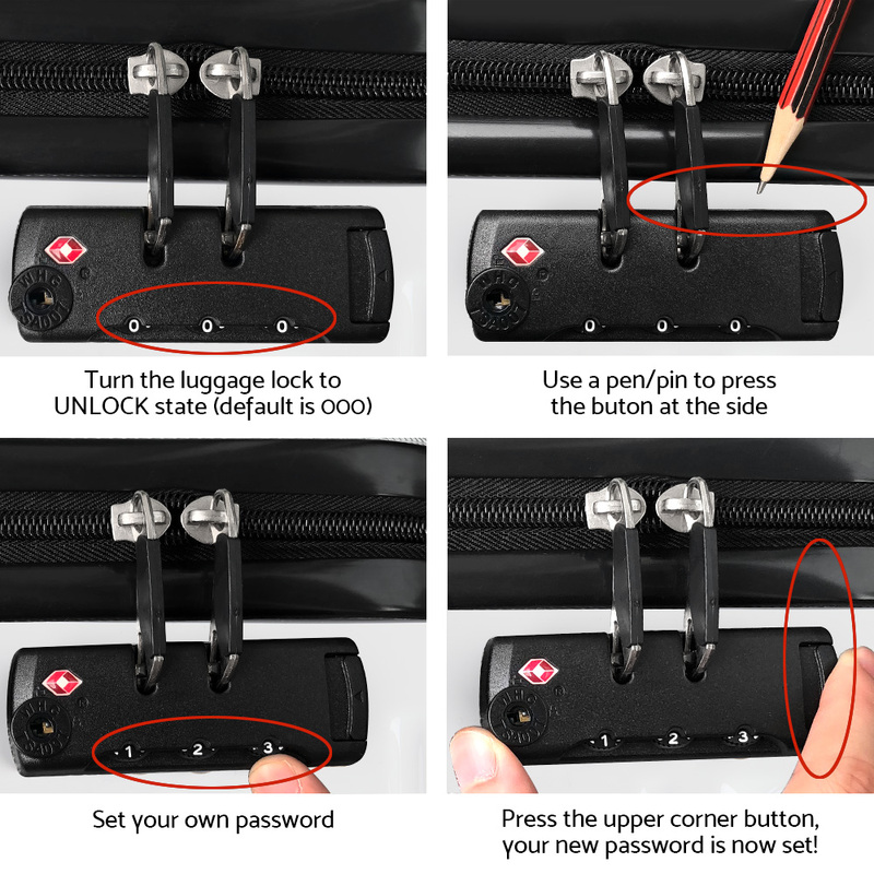 Wanderlite 3pcs Luggage Trolley Travel Suitcase Set TSA Hard Shell Case Strap White