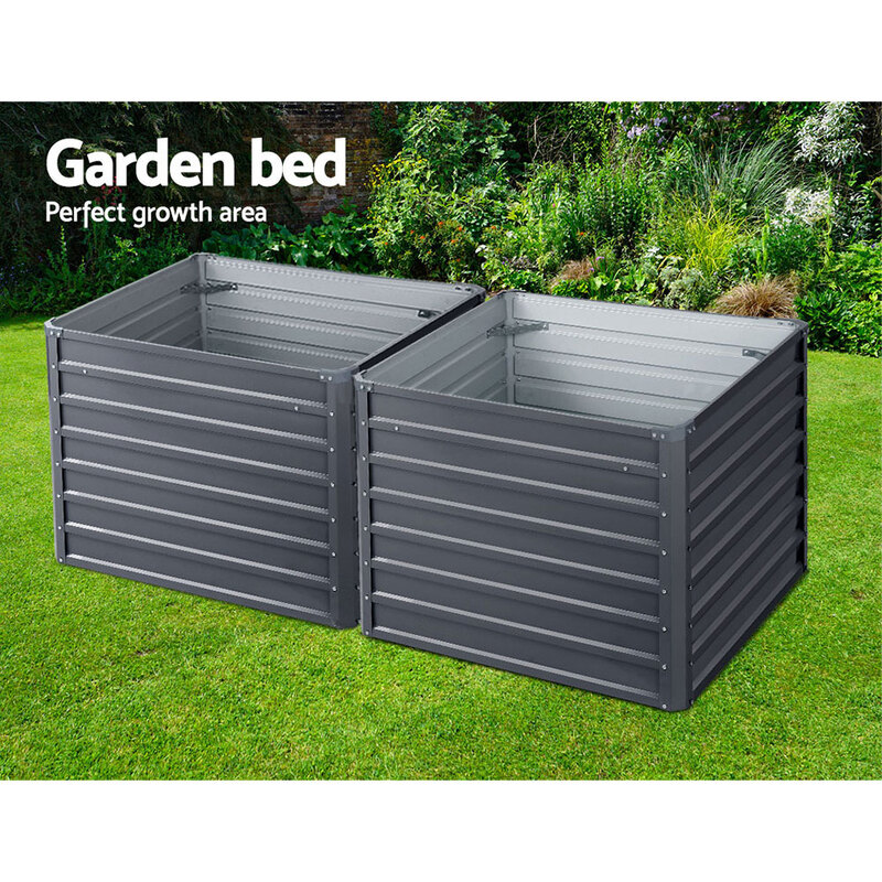 Greenfingers 2x Garden Bed 100x100x77cm Planter Box Raised Container Galvanised