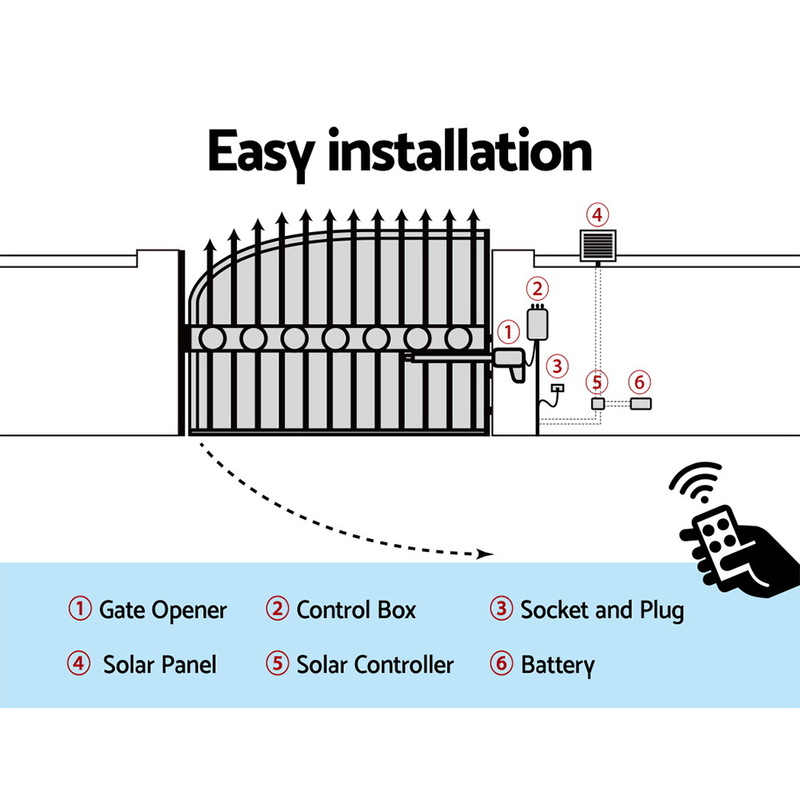 LockMaster 600KG Swing Gate Opener Auto Solar Power Electric Kit Remote Control