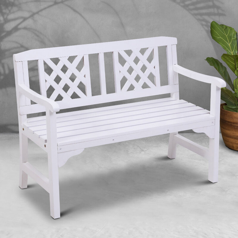Gardeon Outdoor Garden Bench Wooden Chair 2 Seat Patio Furniture Lounge White