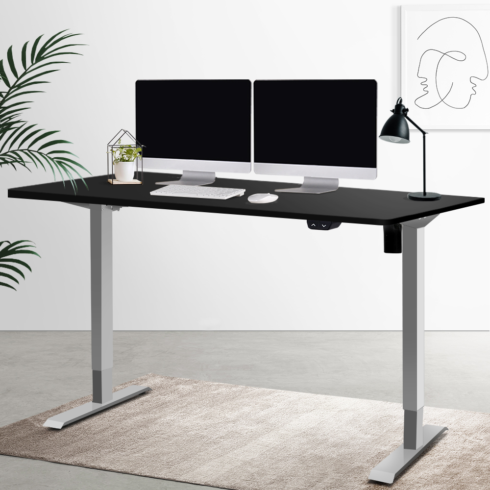 Artiss Standing Desk Adjustable Height Desk Electric Motorised Grey Frame Black Desk Top 140cm