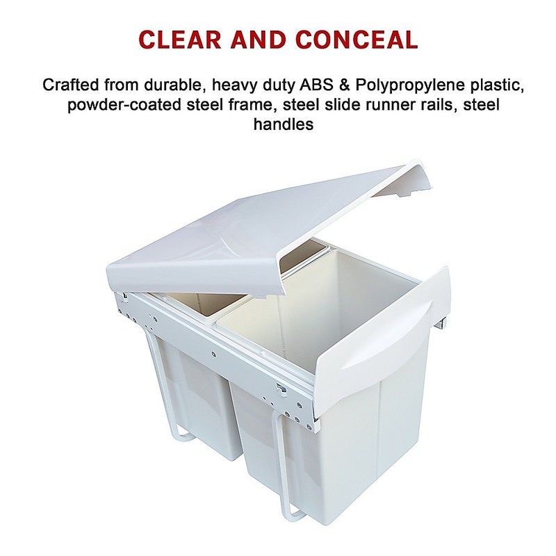 Pull Out Bin Kitchen Double Dual Slide Garbage Rubbish Waste 2X20L
