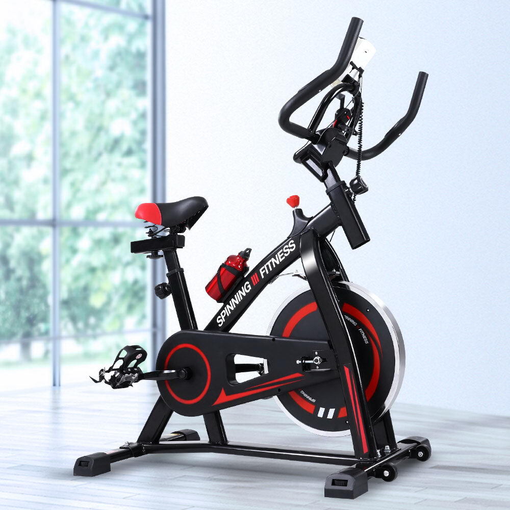 Spin Exercise Bike Flywheel Fitness Commercial Home Workout Gym Machine Bonus Phone Holder Black