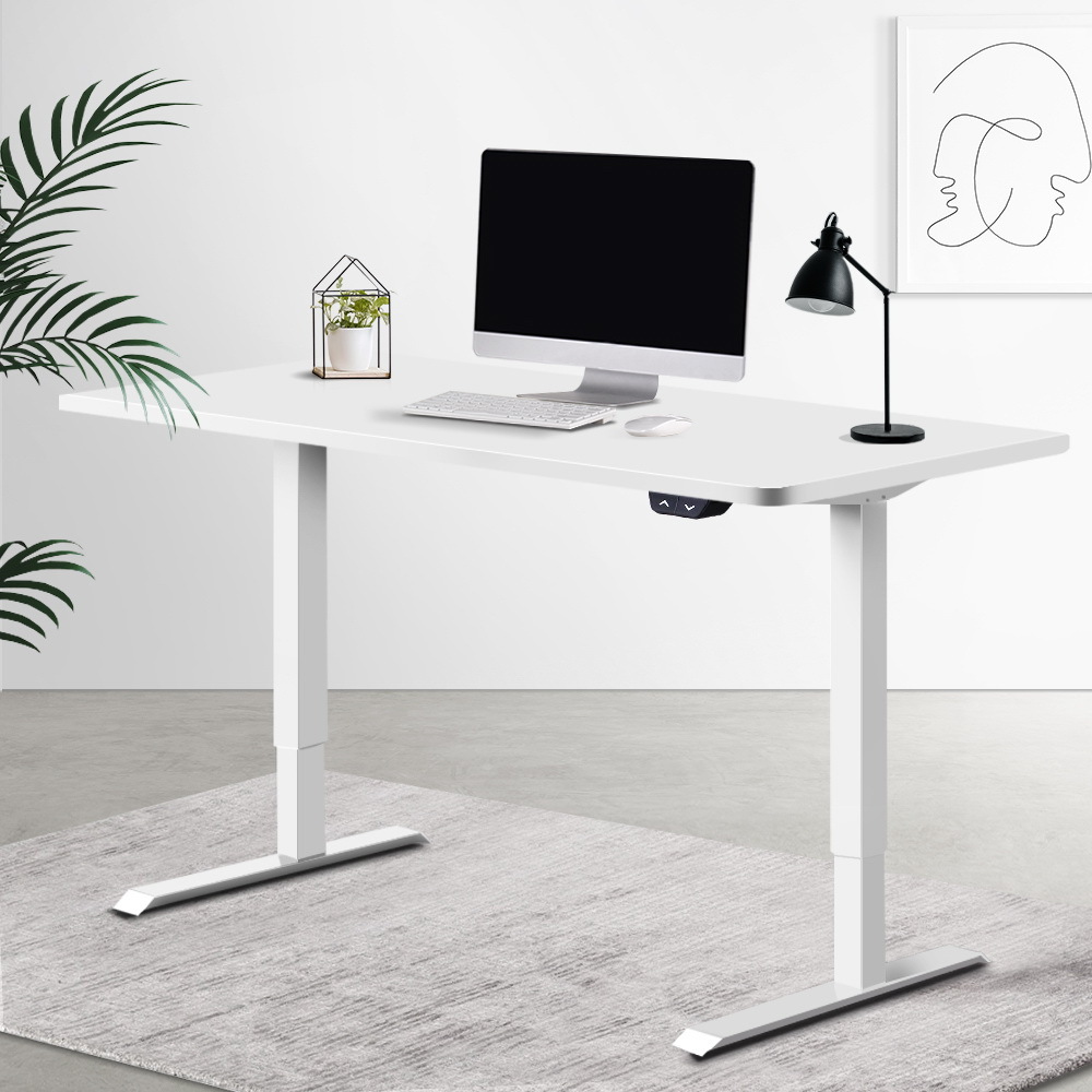 Artiss Standing Desk Adjustable Height Desk Electric Motorised White Frame Desk Top 120cm