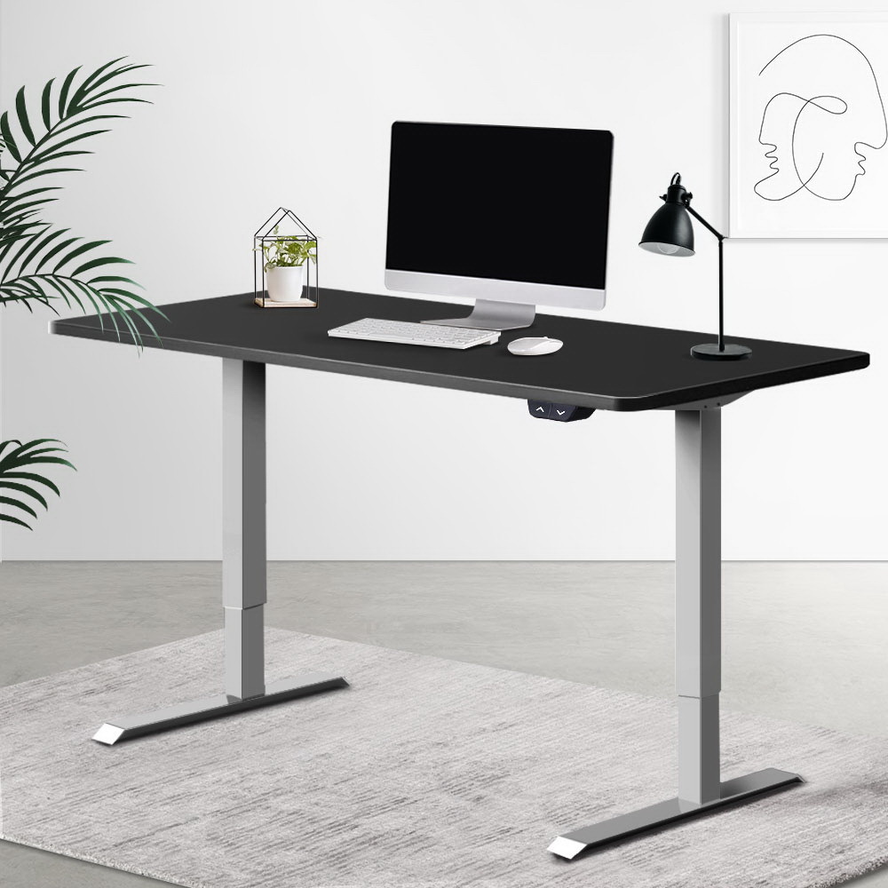 Artiss Standing Desk Adjustable Height Desk Electric Motorised Grey Frame Black Desk Top 120cm