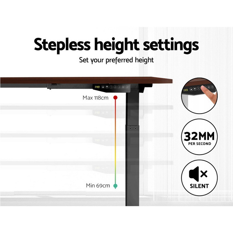 Artiss Standing Desk Adjustable Height Desk Dual Motor Electric Black Frame Walnut Desk Top 140cm