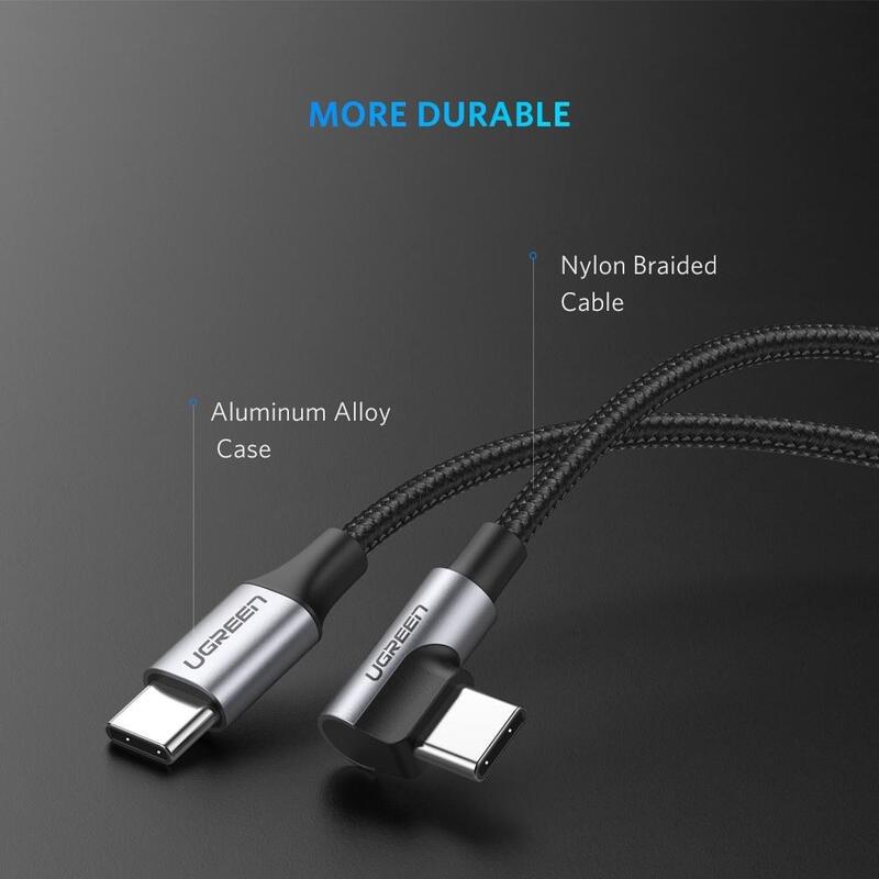 UGREEN USB-C to Angled USB 2.0 C M/M Round Cable Aluminum Shell Nickel Plating 2m (Gray Black) 50125