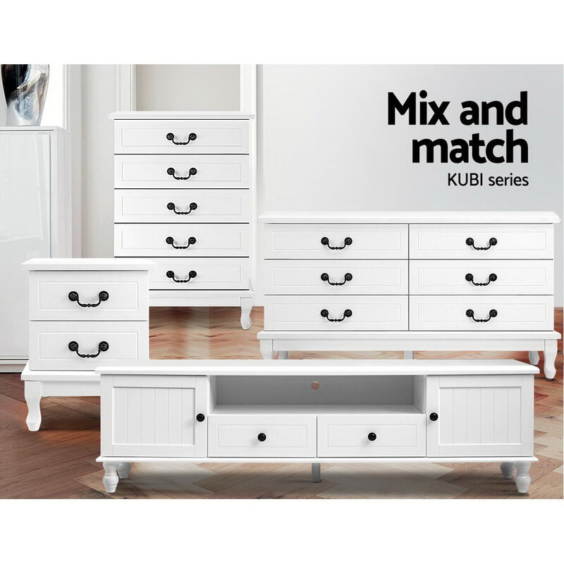Artiss Bedside Table 2 Drawers - KUBI White