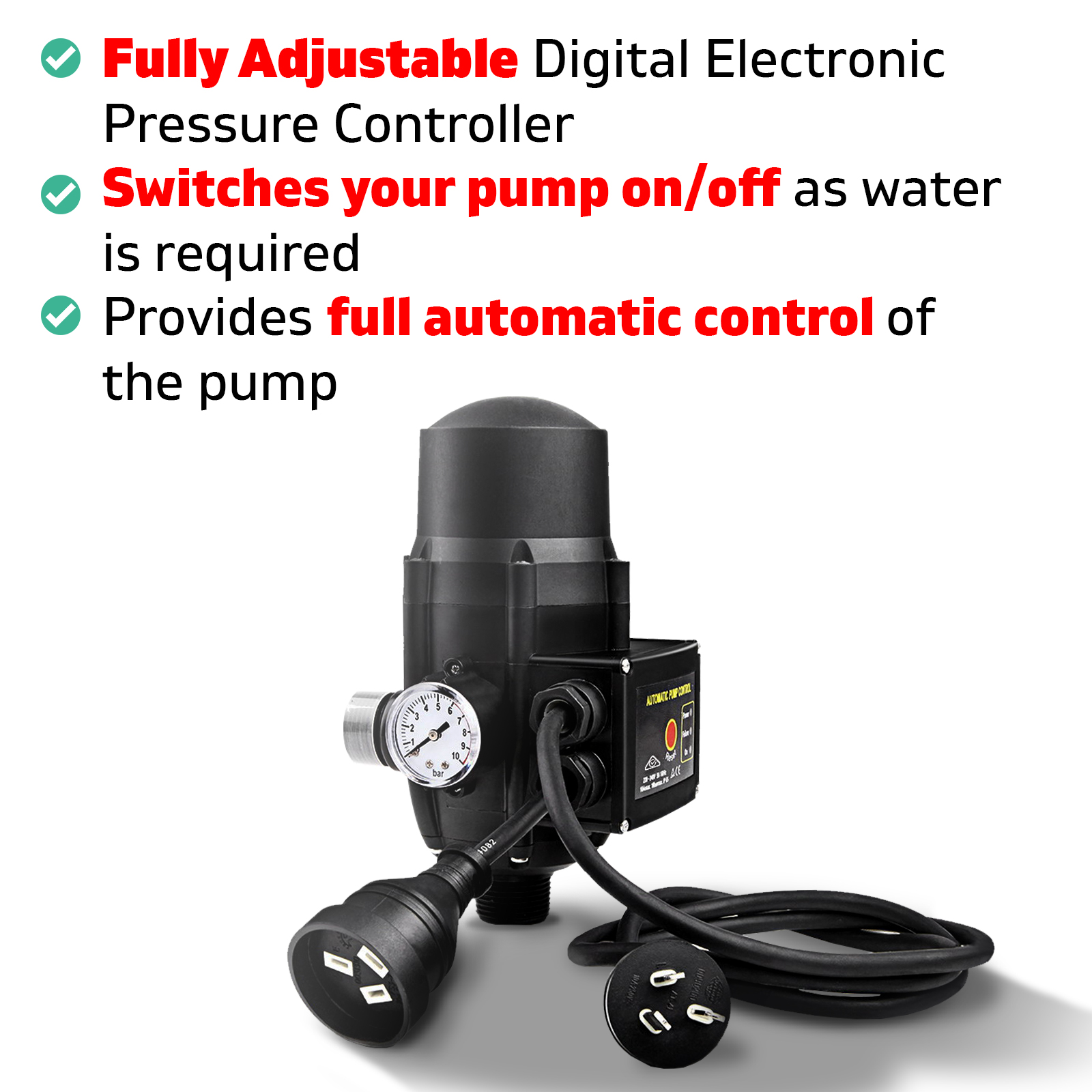1.5 KG Adjustable Electronic Automatic Water Pump Controller IP65 - Black