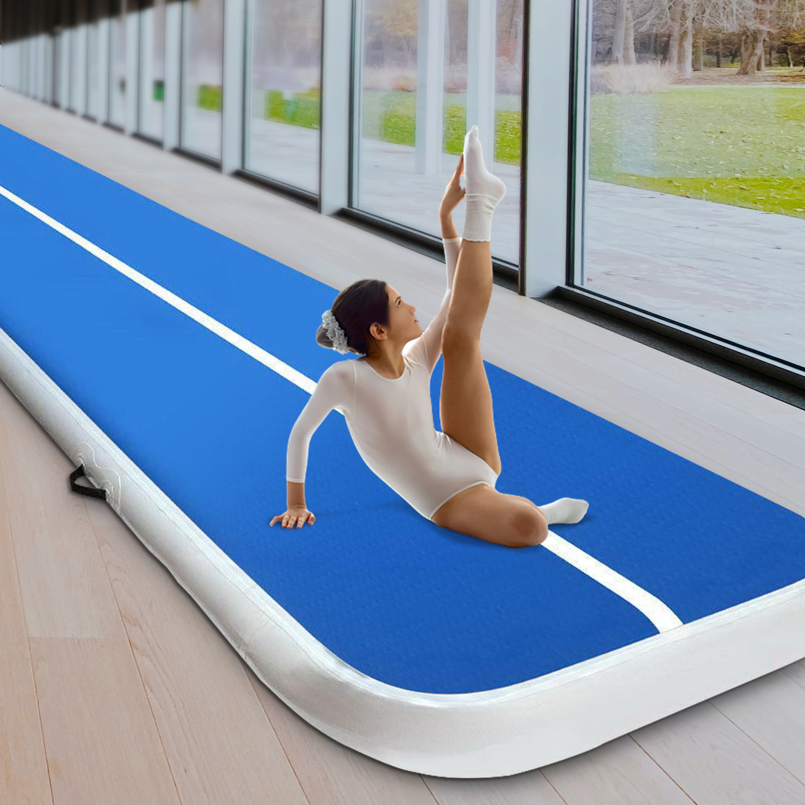 Inflatable Air Track Mat 20cm Thick Gymnastic Tumbling Blue And White 5m x 1m