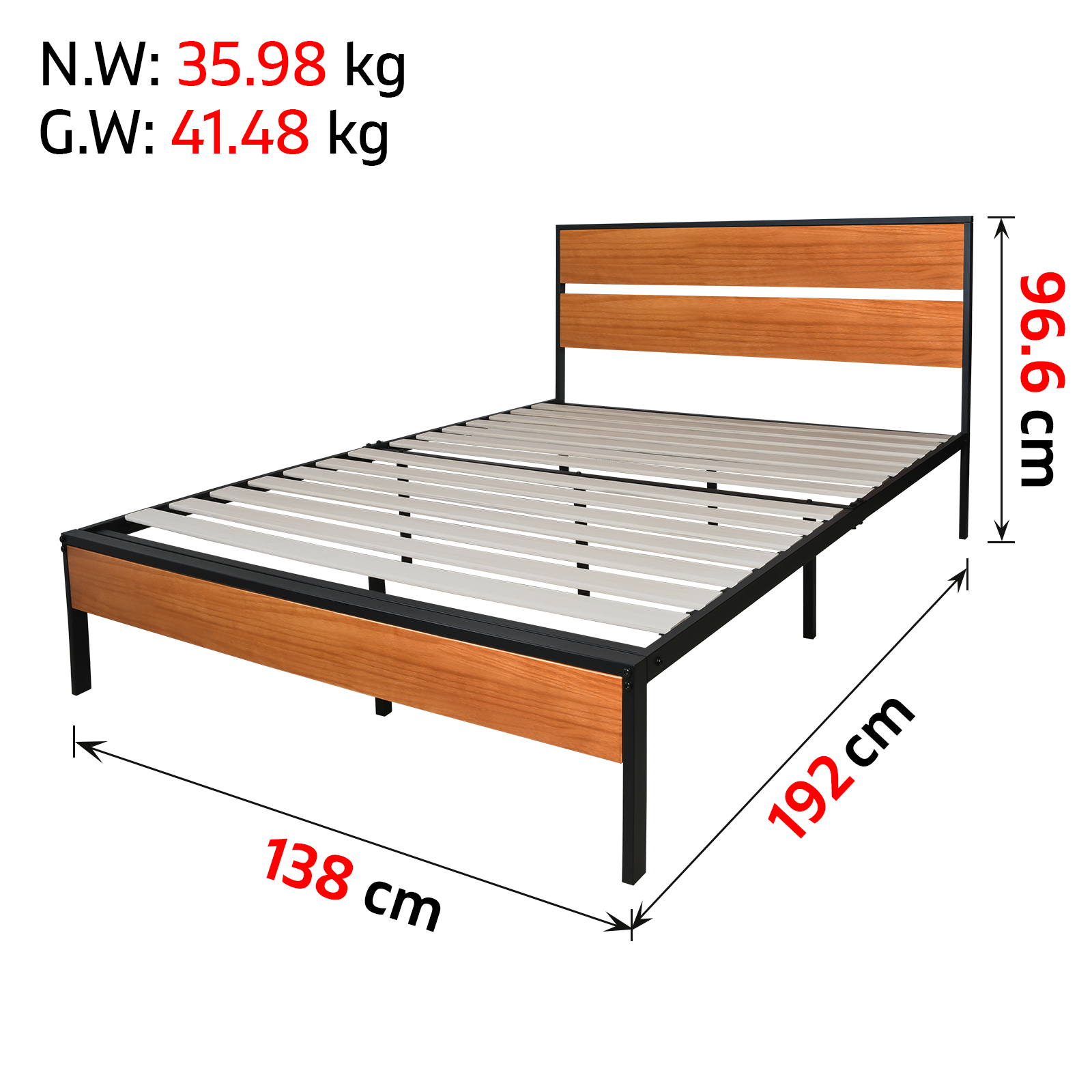 Royal Sleep Double Bed Frame Solid Wooden & Iron Metal Frame