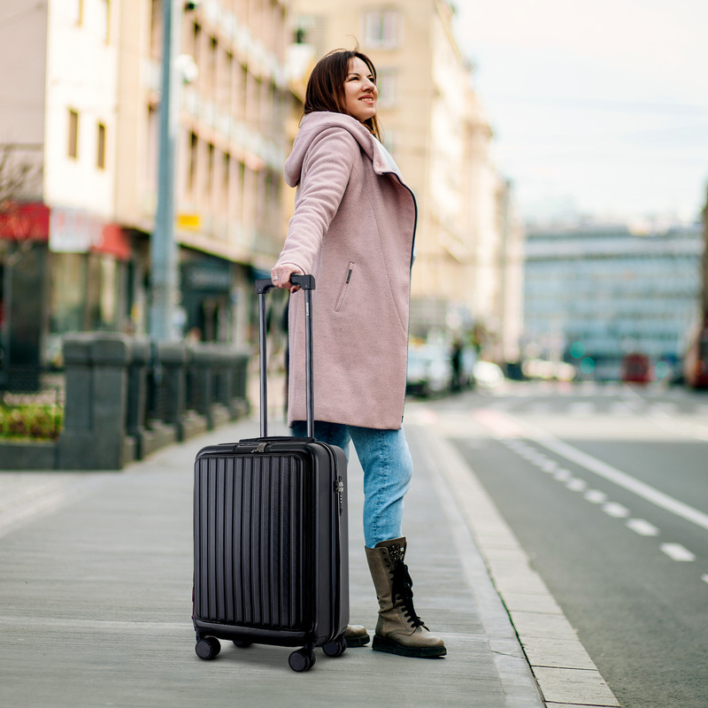 3 Piece Luggage Suitcase Set - Black Hard Case Carry on Travel Suitcases