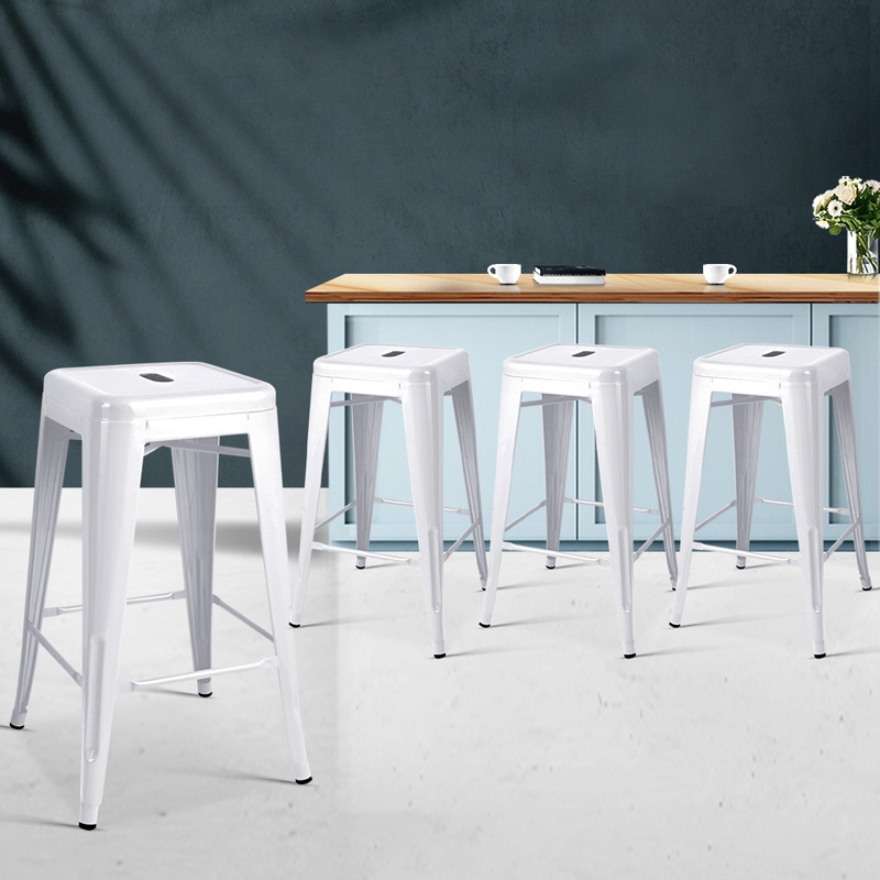 Artiss Set of 4 Replica Tolix Bar Stools Metal Bar Stool Kitchen Cafe Chair 61cm White