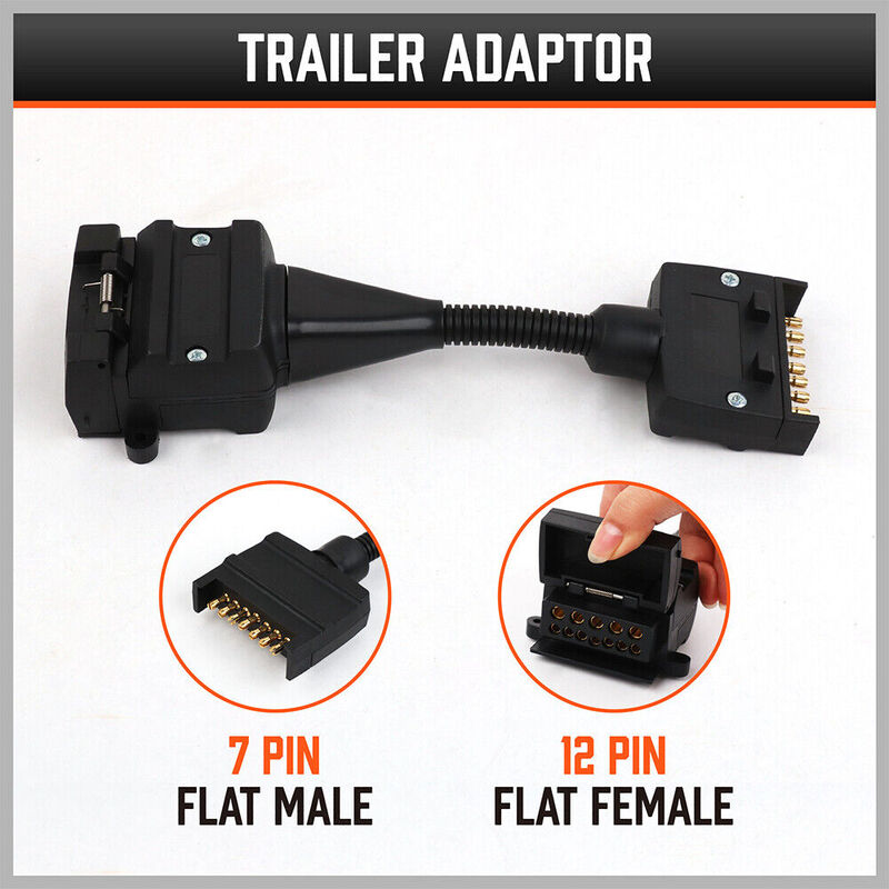  7 Pin Flat Plug to 12 Pin Flat Female Socket Adaptor Trailer Caravan Connector