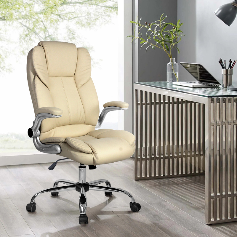 Artiss Executive Office Chair Leather Tilt Beige