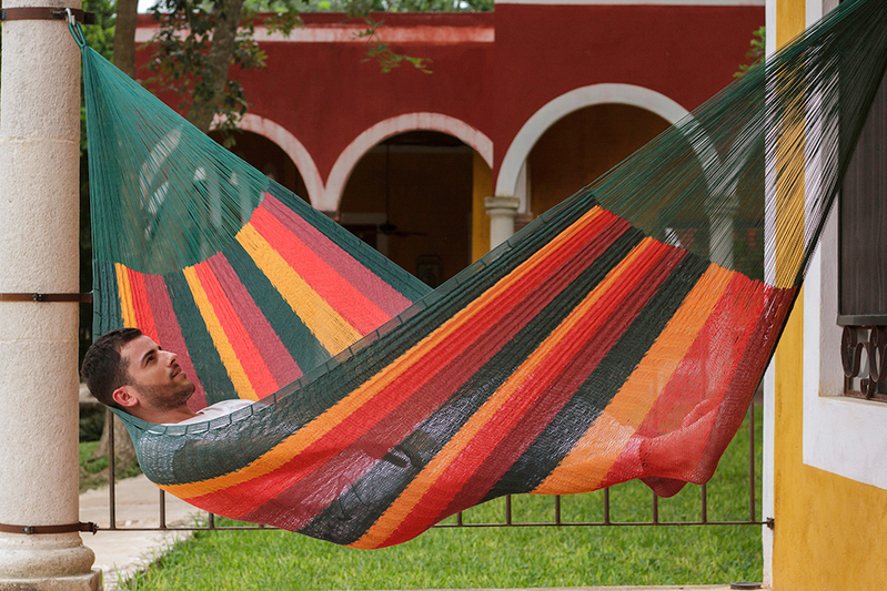 Mayan Legacy Queen Size Cotton Mexican Hammock in Imperial Colour