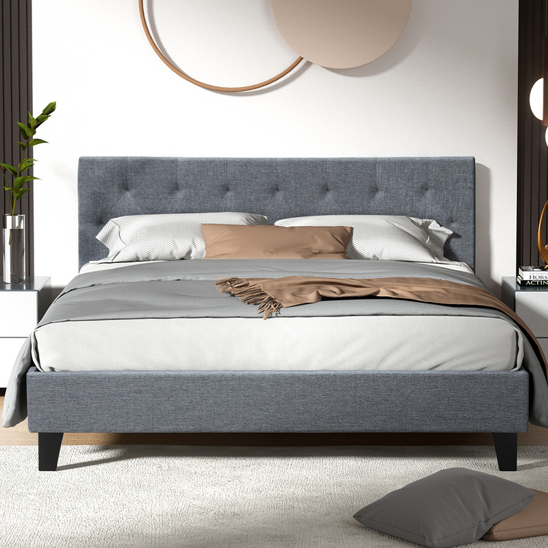 Artiss Bed Frame Queen Size Grey VANKE