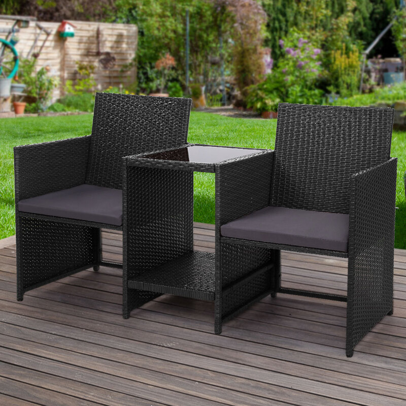 Gardeon Outdoor Setting Wicker Loveseat Birstro Set Patio Garden Furniture Black