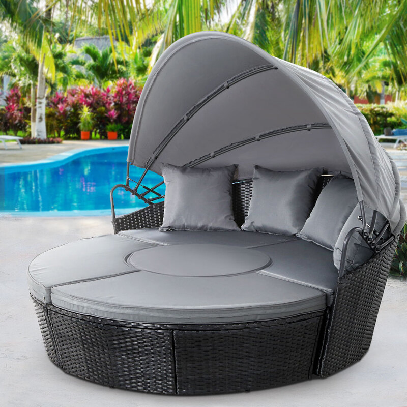 Gardeon Sun Lounge Setting Wicker Lounger Day Bed Patio Outdoor Furniture Black