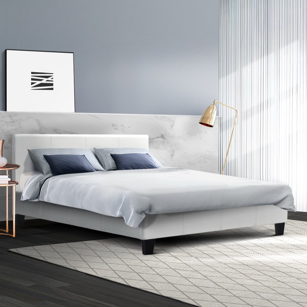 Artiss Neo Bed Frame PU Leather - White Queen