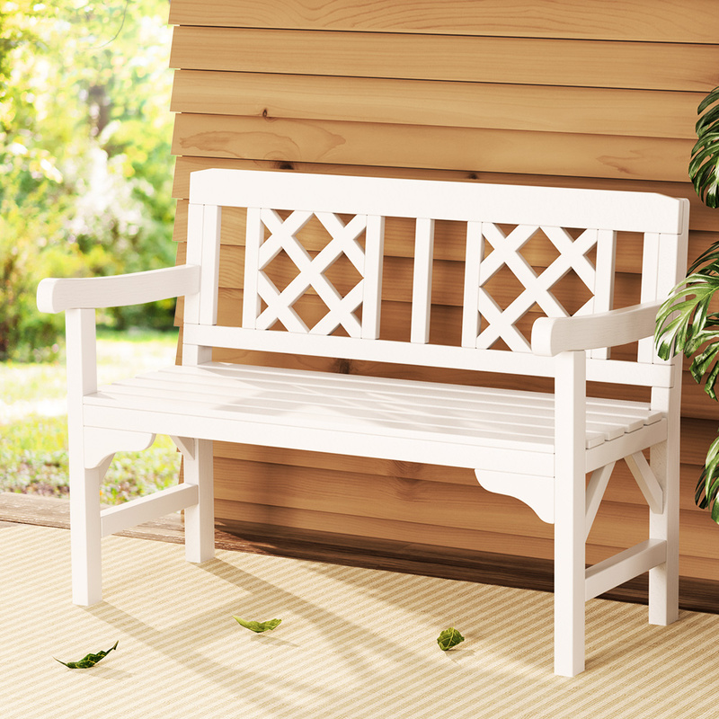 Gardeon Outdoor Garden Bench Wooden Chair 2 Seat Patio Furniture Lounge White