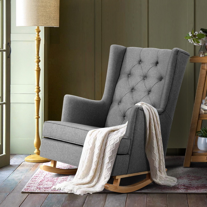 Artiss Rocking Chair Armchair Linen Fabric Grey Gaia