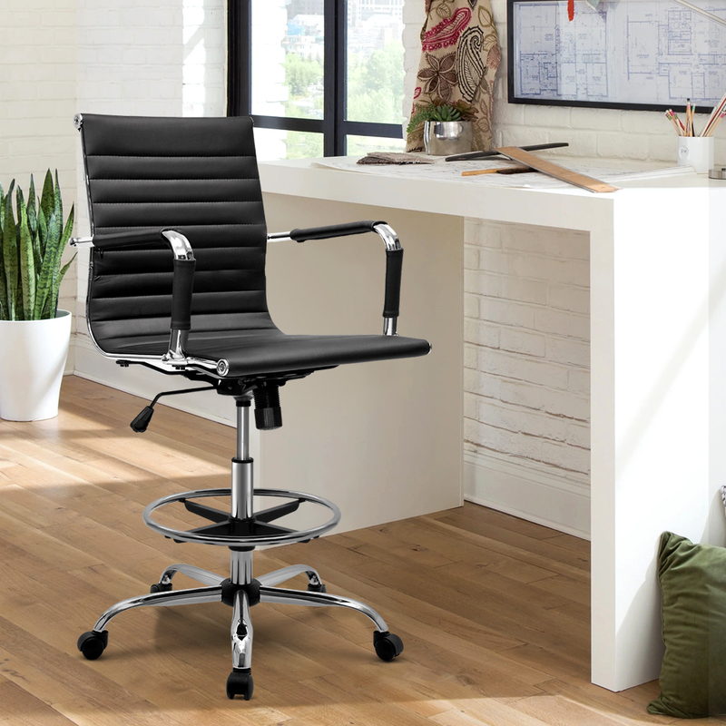 Artiss Office Chair Drafting Stool Leather Chairs Black