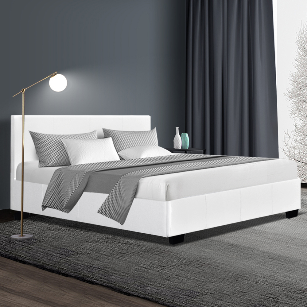 Artiss Nino Bed Frame PU Leather - White Queen