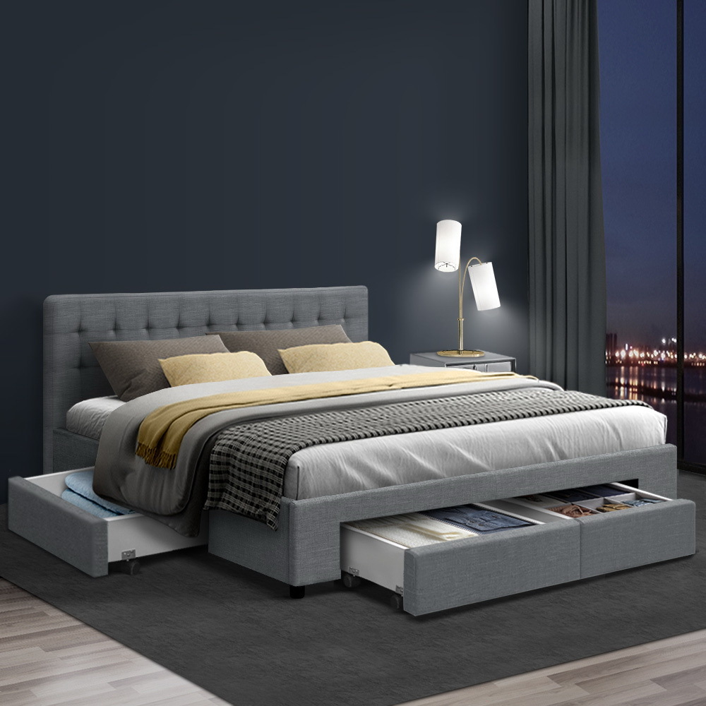 Artiss Bed Frame Queen Size with 4 Drawers Grey AVIO