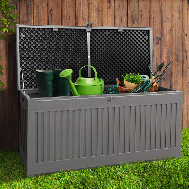 Gardeon Outdoor Storage Box 270L Container Lockable Garden Bench Tool Shed Grey