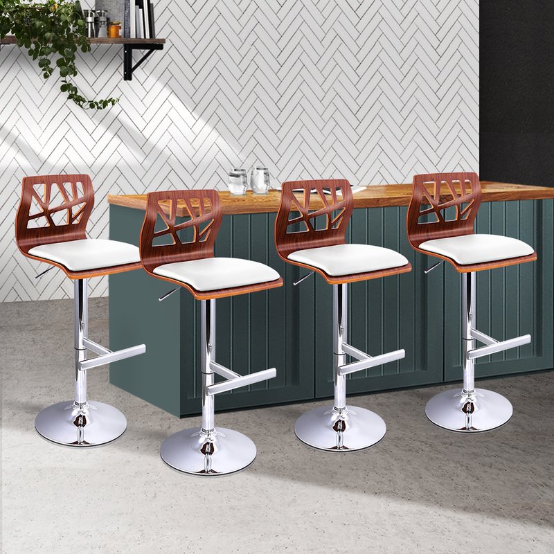 Artiss Set of 4 Wooden Gas Lift Bar Stools - White and Wood