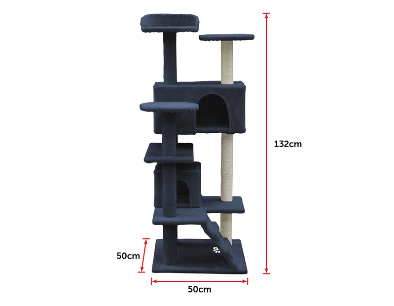 132cm Cat Tree Scratching Post Scratcher Tower Condo House Furniture Wood - Grey