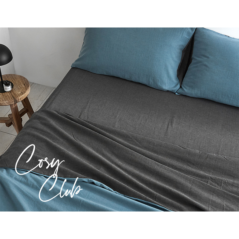 Cosy Club Cotton Bed Sheets Set Blue Grey Cover Single