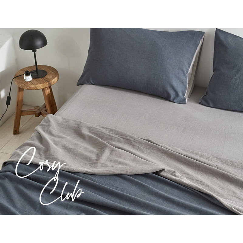 Cosy Club Cotton Bed Sheets Set Navy Grey Cover Single