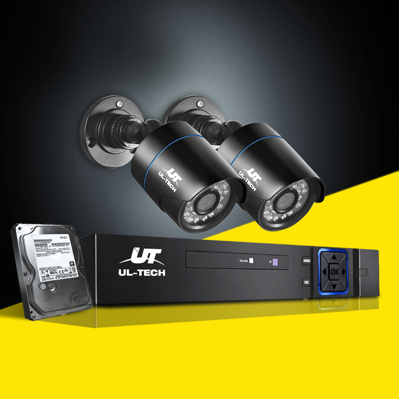 UL-tech CCTV Security System 4CH DVR 2 Cameras 1TB Hard Drive